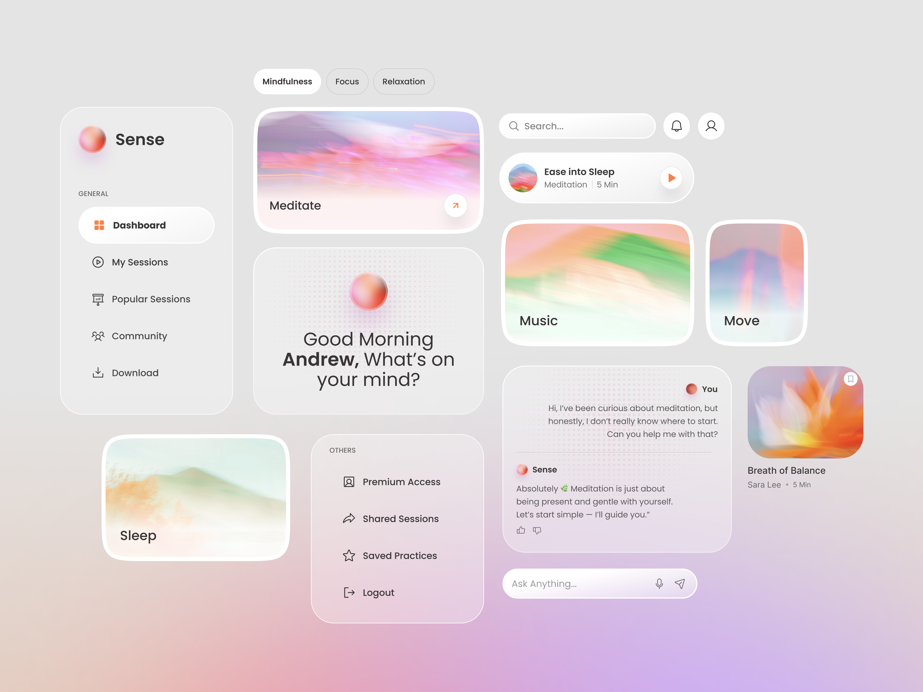 Example of Sense - AI Powered Meditation App